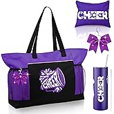 Patelai 4 Pcs Cheerleader Gifts Set Cheer Tote Bag 20 oz Tumbler Makeup Bag Keychain Stuff Accessories for Cheerleader