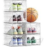 SONGMICS Shoe Boxes, Clear Shoe Organizers, Set of 6, Plastic Shoe Storage with Clear Door, Easy Assembly, up to US Size 13, Transparent White ULSP032W06