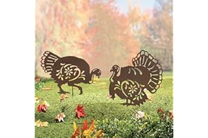 Hokfirm Metal Turkey Garden Stakes Set of 2 Outdoor Thanksgiving Yard Decor Rusty Turkey Garden Statues Waterproof Steady (Turkey Rusty)