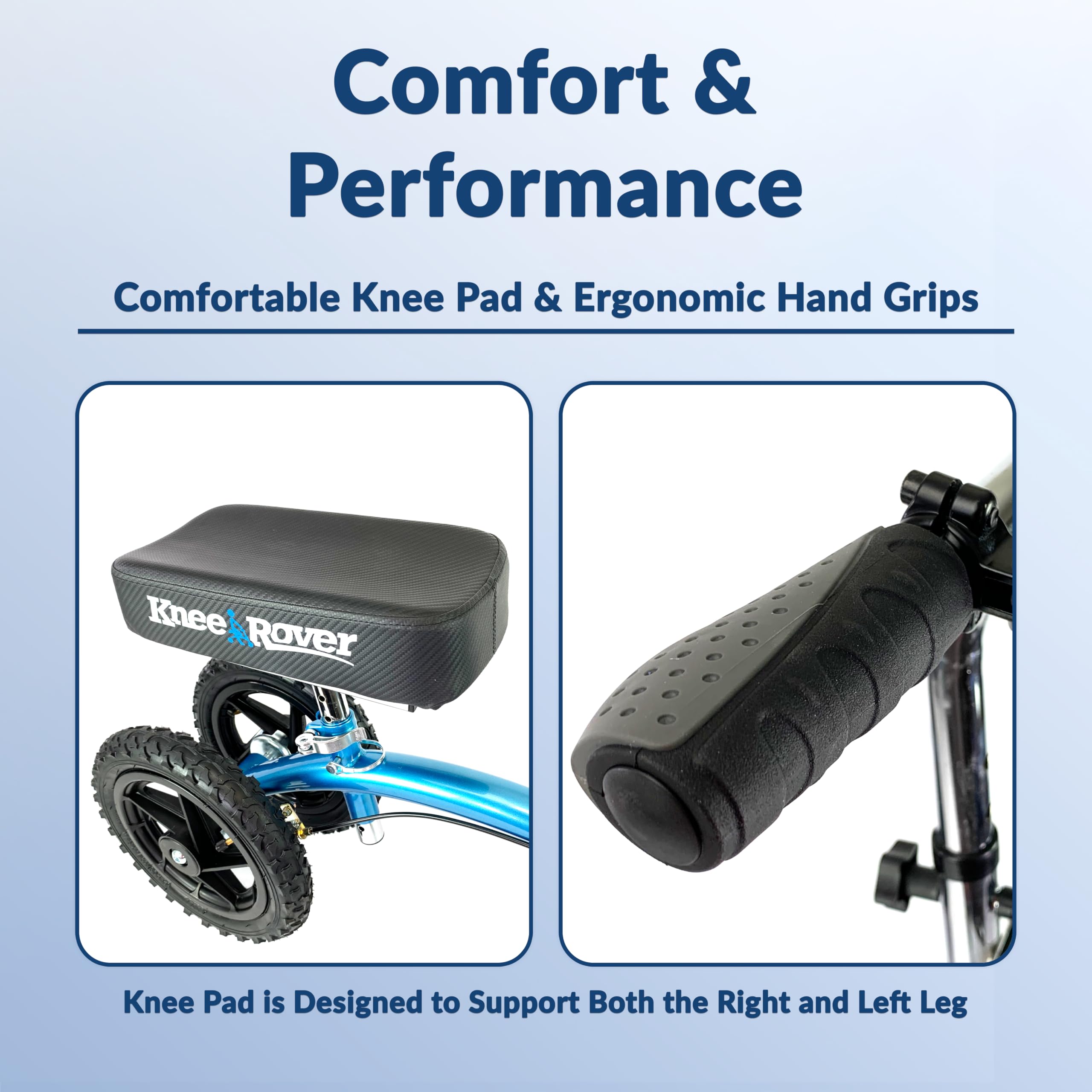KneeRover Quad All Terrain Knee Scooter for Adults for Foot Surgery Heavy Duty Knee Walker for Broken Ankle Foot Injuries Recovery - Leg Scooter Best Knee Crutch Alternative (Metallic Blue)