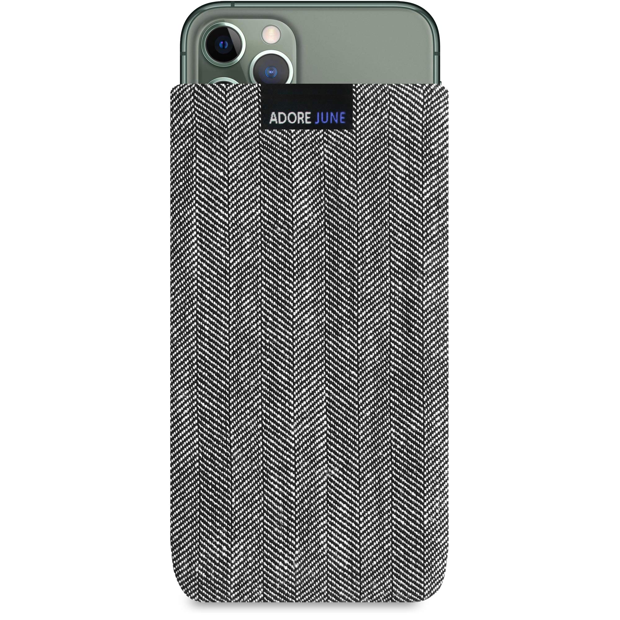 Adore June Business Case Compatible with Apple iPhone 11 Pro with Characteristic Herringbone Fabric Grey/Black Protective Case Accessories with Screen Cleaning Effect