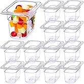 Mumufy 12 Packs Plastic Clear Food Pan 1/9 Size Deep Stackable Polycarbonate Pan with Capacity Indicator Restaurant Commercial Hotel Pans for Fruits Vegetables Beans Corns (4 Inch)