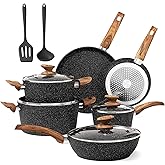 DishDelight Induction Pots and Pans Set Non Stick, 12 Piece Nonstick Kitchen Cookware Sets, Nonstick Granite Cooking Set Induction Pots and Pans, Induction Cookware Sets with Frying Pans, Black