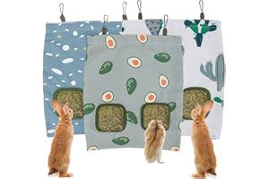 QUILAX 3 Pack Hay Bag for Rabbits, 2-Hole Hanging Rabbit Hay Feeder Bag, Guinea Pig Hays Feeder for Small Pets Rabbits, Chinchillas, Hamsters
