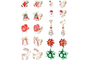 FIBO STEEL 9 Pairs Christmas Clip on Earrings for Women Teens Tree Gift Snowman Moose Gloves Santa Bells Socks Holiday Earrings Pack