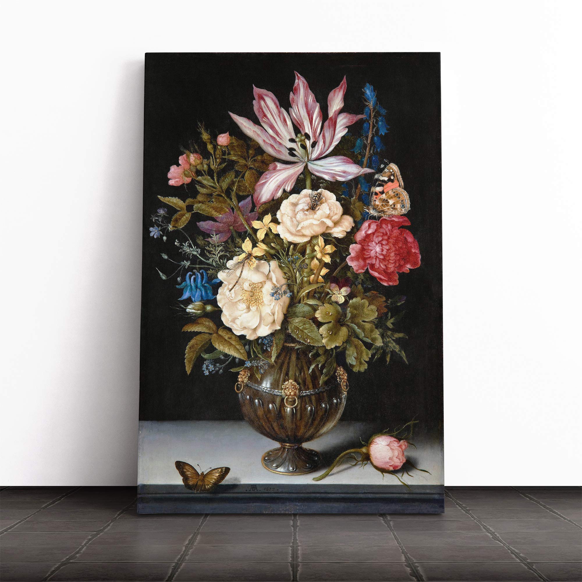 Ambrosius Bosschaert The Elder Still Life Flowers Canvas Print | Gallery Wrapped 30mm Frame Wall Art | 20x14 inches | Ready to Hang | Modern Floral Picture | Living Room Bedroom Lounge Office