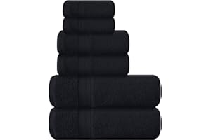 BOUTIQUO 6 Pack Cotton Towel Set, Contains 2 Bath Towels 27x54 inch, 2 Hand Towels 16x24 inch & 2 Wash Coths 12x12 inch, Ideal Everyday use, Ultra Soft Compact & Lightweight - Black