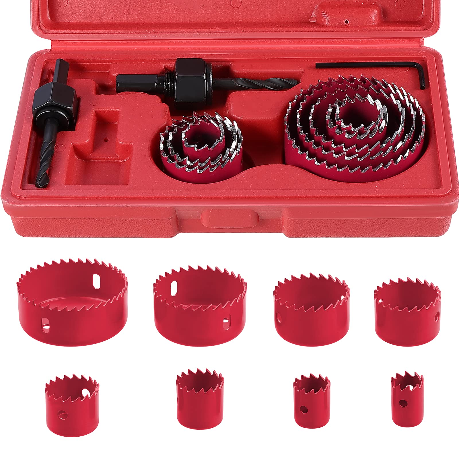 Knpwer 11PCS Hole Saw Cutter Kit Carbon Steel Downlights Drill Bit Tools for Wood, Plasterboard, Density board and Non Ferrous Metals 19-64mm