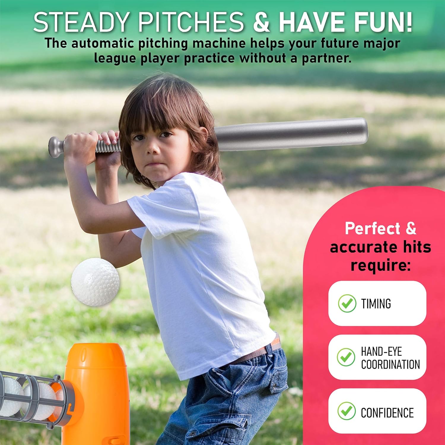 YESMARKS Kids Auto Baseball Pitching Machine Outdoor Toy Set - Training Equipment & Practice Toys for Children - Operated Automatic Pitcher, Collapsible Plastic Bat, 10 PP Baseballs, Sports Bag: Toys & Games