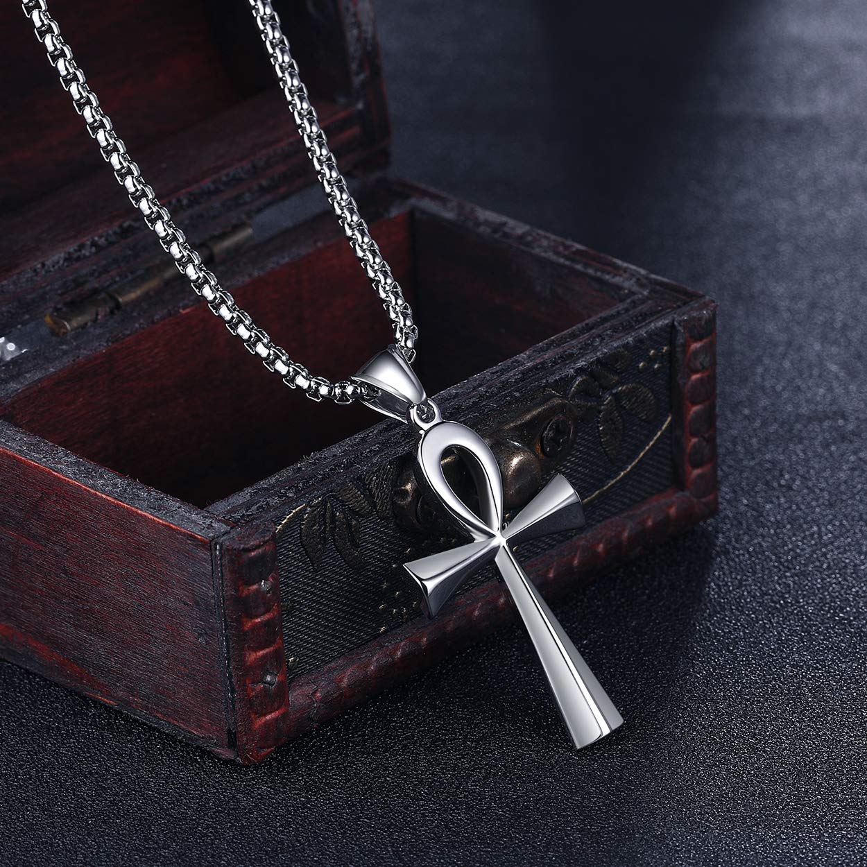 Rehoboth Stainless Steel Ancient Egyptian Coptic Ankh Cross Pendant Necklace for Womens Mens 24 Inch Chain Black Gold Silver