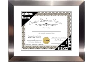 CREATIVE PICTURE FRAMES CreativePF [11x14ss-w] Stainless Steel Finish Diploma Frame with 11x14-inch White Mat to Hold 8.5 by 11-inch Graduation Documents w/Stand and Wall Hanger