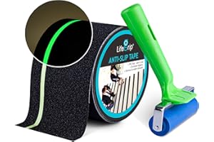 LIFEGRIP STAY ON TRACK LifeGrip Anti Slip Traction Tape with Glow in Dark Green Stripe, 4 Inch x 30 Foot - Best Grip, Friction for Stairs, Tread Step, Black (4 inch X 30 feet Tape)