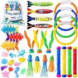 DTYDECLE 35pcs Diving Pool Toys Set Diving Rings Torpedoes Seaweed Gem