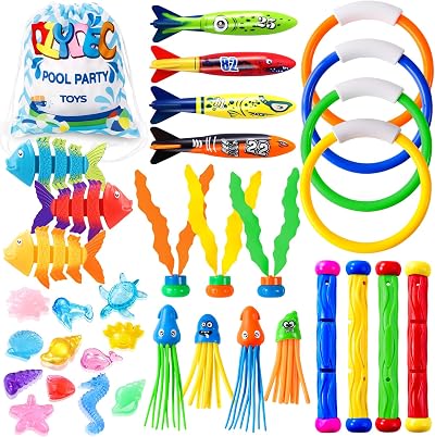 DTYDECLE 35pcs Diving Pool Toys Set Diving Rings Torpedoes Seaweed Gem