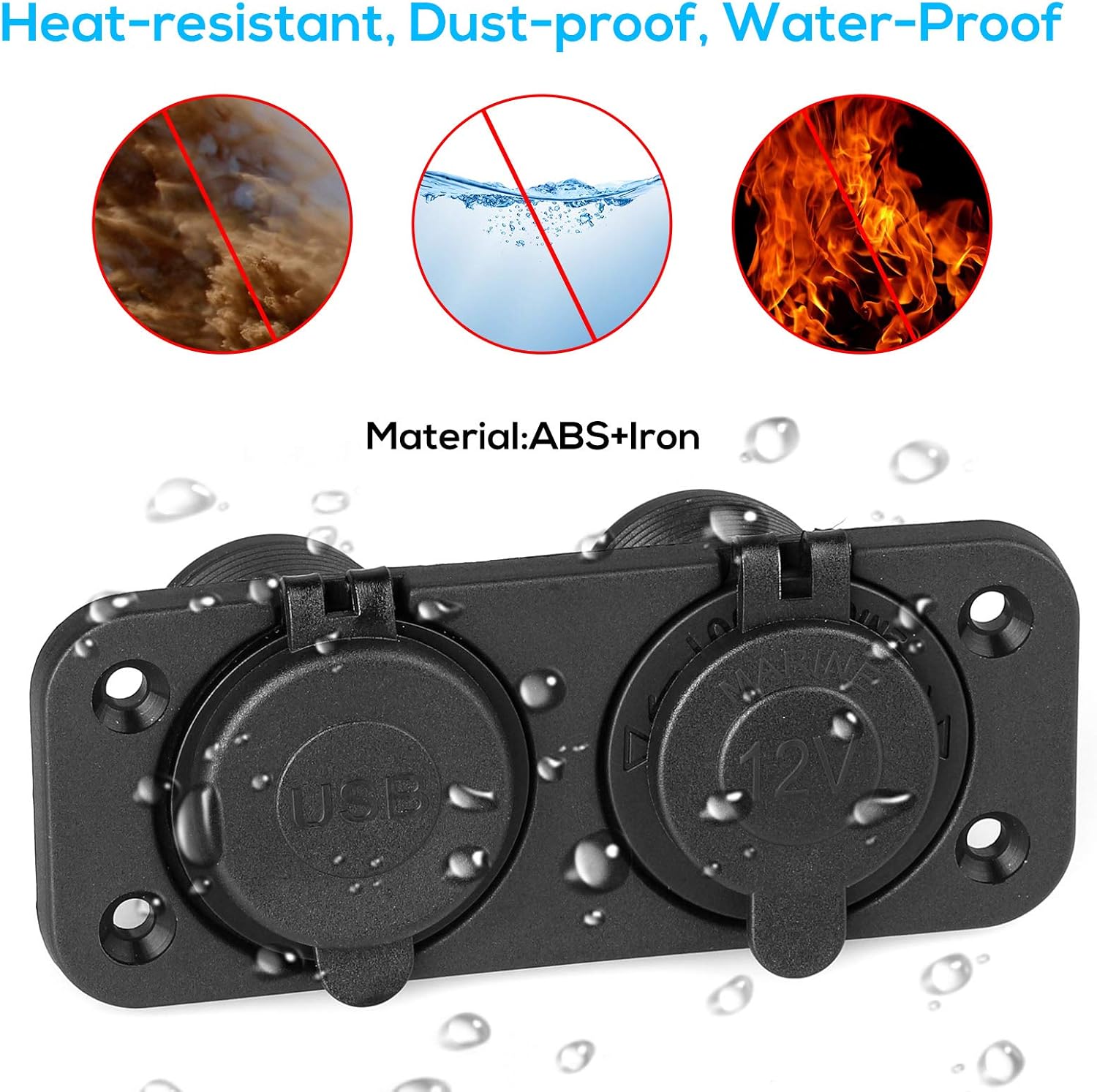 Quick Charge 3.0 Cigarette Lighter Outlet Splitter, 12V Charger Waterproof Power Socket Adapter Control panel, Dual USB Ports with Blue LED & Cigarette Lighter Socket, for 12V/24V Car Boat Marine RV: Automotive