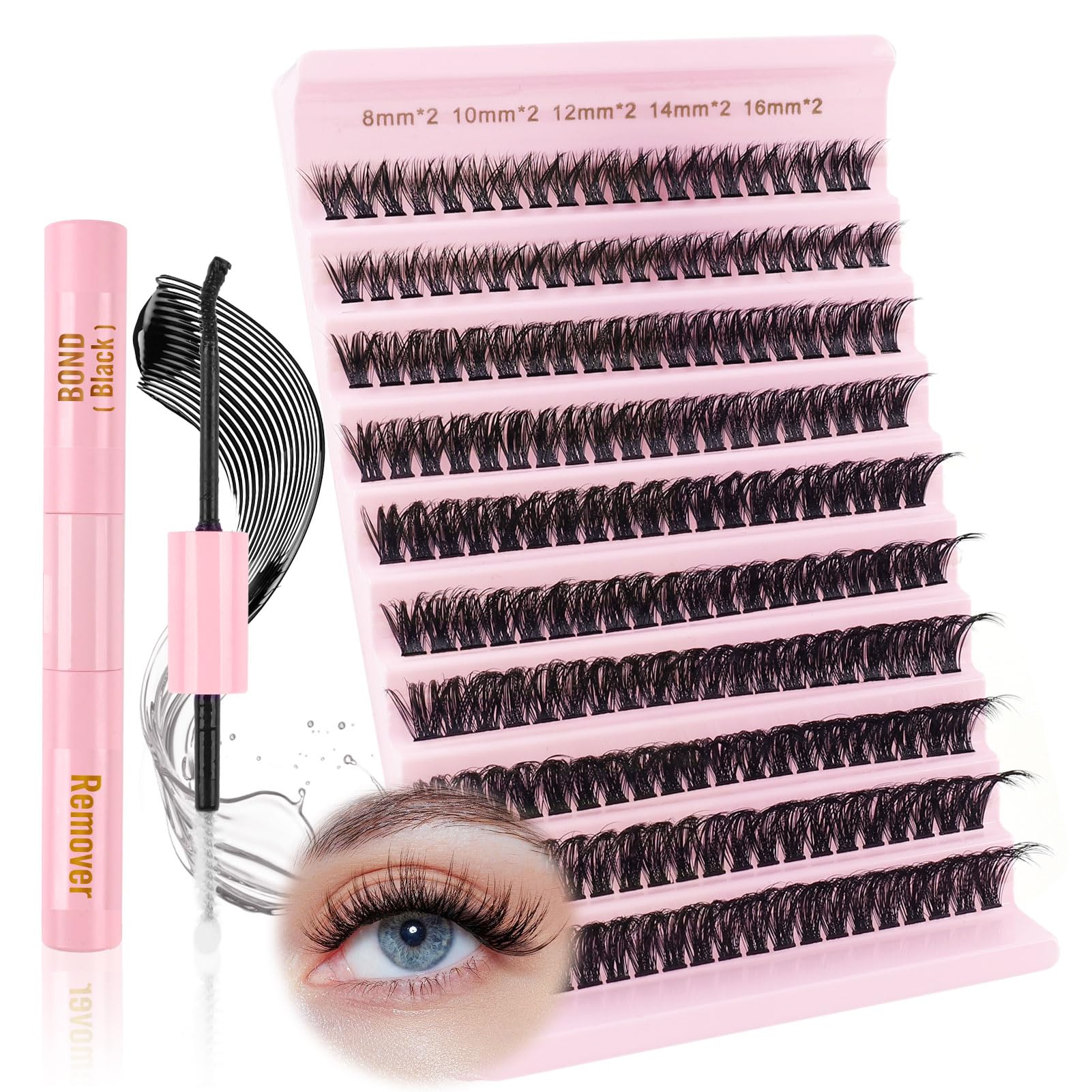 Glowing Win Cluster Lashes Kit 60D Individual Eyelashes Extension Set with Lash Bond&remover 190CS Lash Clusters Mix 8-16mm — image 1