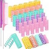 Willbond 36 Pcs Plastic Hair Roller 5 Sizes Self Grip Curlers, Bright Color | Plastic Curlers for Women Short Long Hair, 2 Rat Tail Combs, No Heat Salon Styling Tools, Snap Roller Clips for Volume