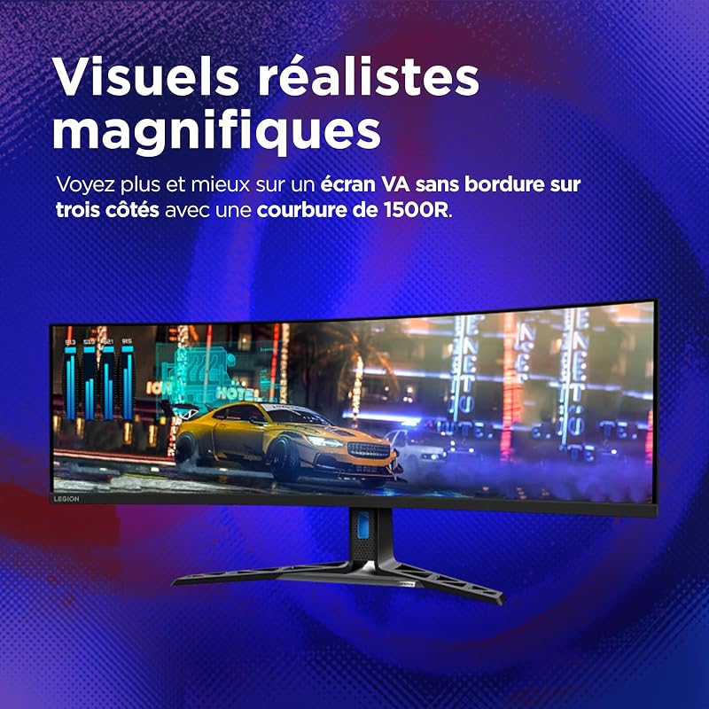 Legion R45w-30 - Écran Gaming 44.5'' DQHD (VA Panel, 165Hz, 1ms MPRT, HDMI+DP+USB-C, FreeSync Premium Pro, HDR4000, Haut-parleurs) Réglage en Inclinaison/Rotation/Hauteur - Noir