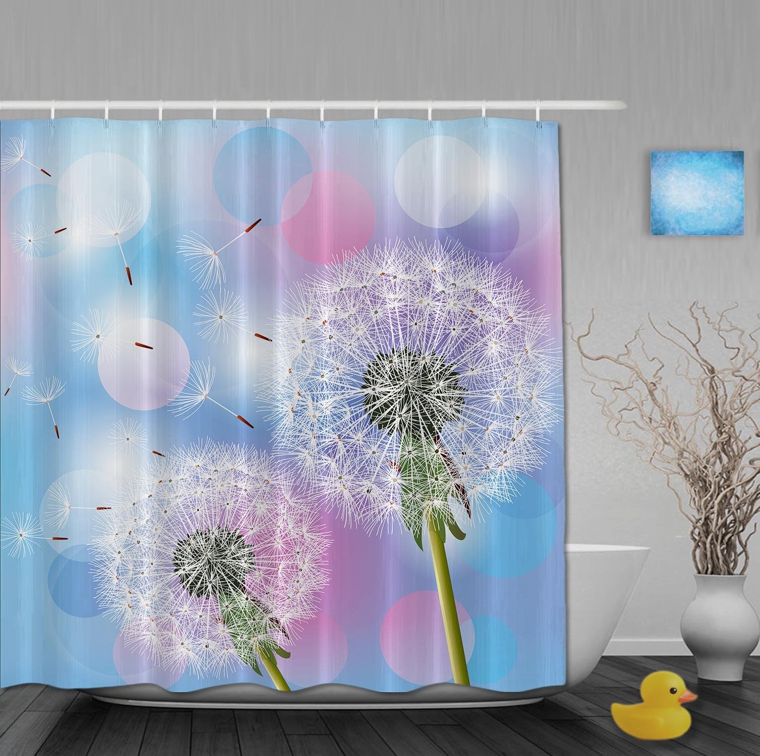 Dancing Dandelions Flowers Bathroom Shower Curtains For Home Decor Mildew Waterproof Polyester Fabric Bright Pink 72"x36"Inch
