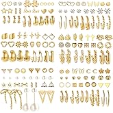 82 Pairs Gold Earrings for Women Trendy, Pearl Bow Small Hoop Stud Earrings Pack, Earring Set Multiple Piercing for Birthday Party Gift