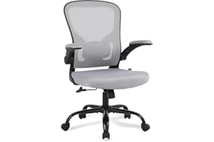 Moustache Swivel Office Chairs with Flip-up Arms Ergonomic Lumbar Support Breathable Mesh-Grey