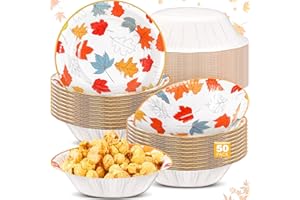 Sliner 50 Pcs 16 oz Thanksgiving Fall Disposable Paper Bowls Bulk Autumn Maple Leaves Compostable Soup Bowl for Holiday Thanksgiving Party Picnic Hot Soup Snack Salad Serving Catering Event Supplies