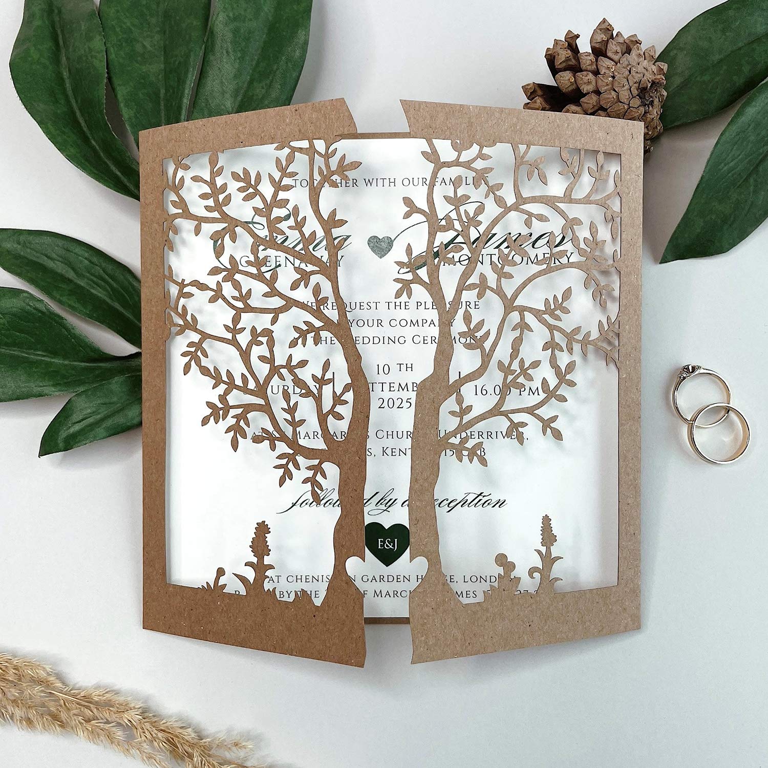 Wedding Invitations Rustic Tree Patern with Envelopes Eco