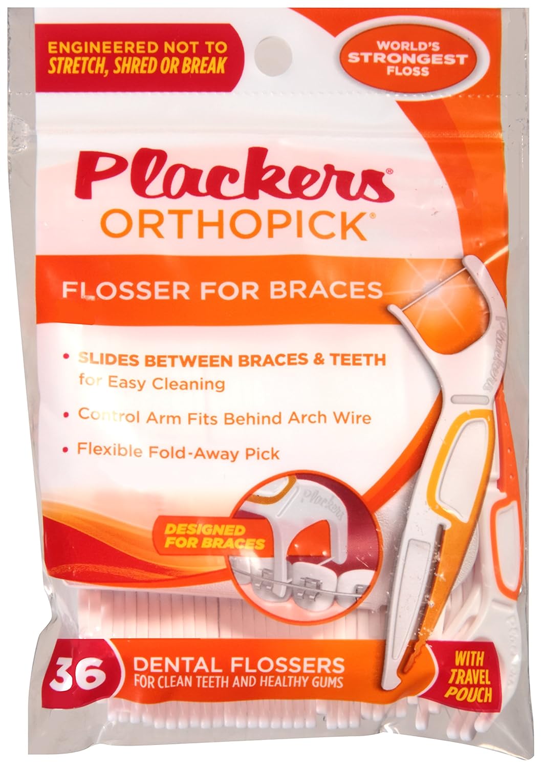 Plackers Orthopick Flosser for Braces, 36 Count Beauty
