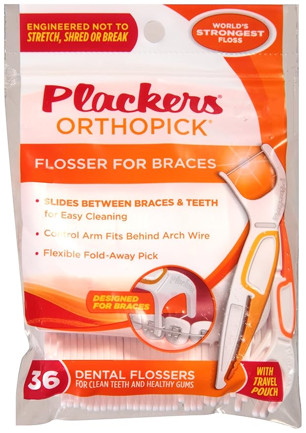 Plackers Orthopick Flosser for Braces, 36 Count Beauty