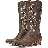 Choiran Cowboy Boots for Women - Embroidered Cowgirl Boots Western Mid Calf Fashion Chunky Heel Pointed Toe Country Boot