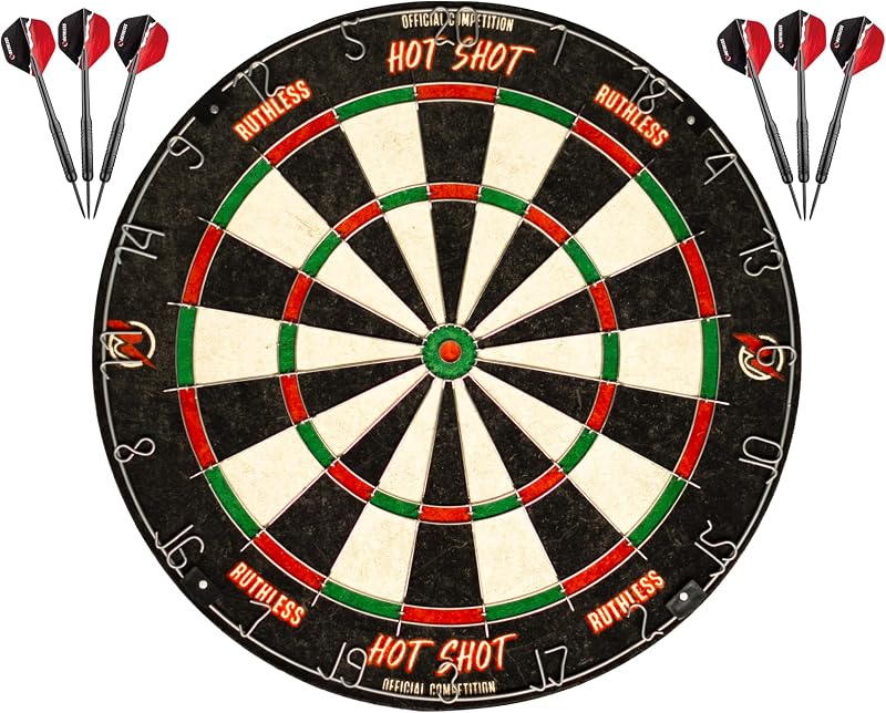 Ruthless Hot Shot Dart Board Endurance 450mm 38mm Depth with 2 Sets Darts