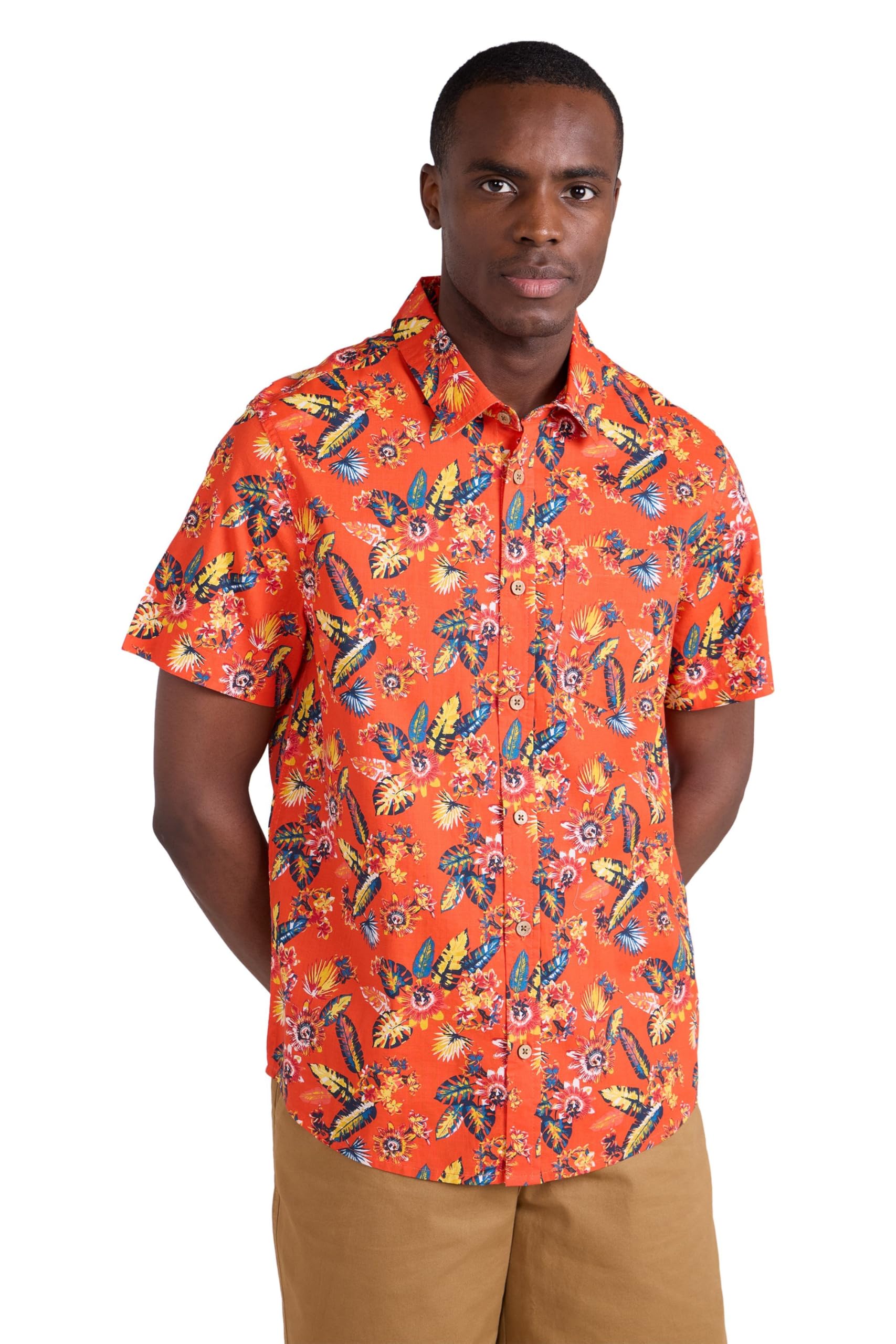 Mountain Warehouse Coconut Slub Texture Short-Sleeved Shirt - Lightweight Cotton Tee with Pocket, Casual Wear - Spring Summer, Holidays & Travelling Orange S