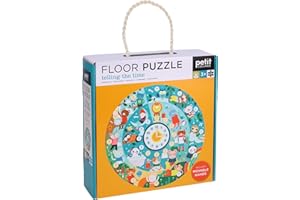 Petit Collage Floor Puzzle, Telling The Time, 24-Pieces – Large Puzzle for Kids, Wooden Clock Hands can be Moved to Show The time, Completed Puzzle Measures 18” x 24” –Great Gift Idea for Ages 3+