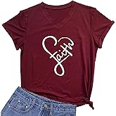 MIMOORN Womens V Neck Faith Print Summer Casual T-Shirt Short Sleeve Tees Tops