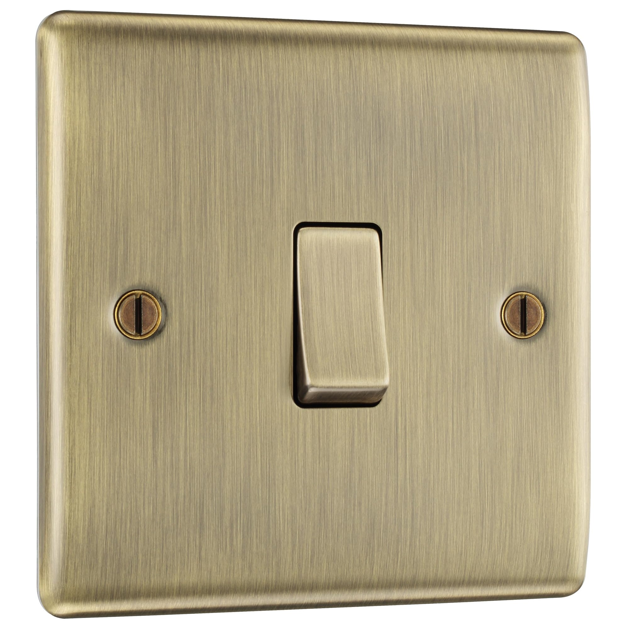 BG Electrical Single Wall Light Switch, 2 Way, Raised and Slim Profile, Round Edges, Nexus Metal, Antique Brass, 20A, 16AX, NAB12 — image 1