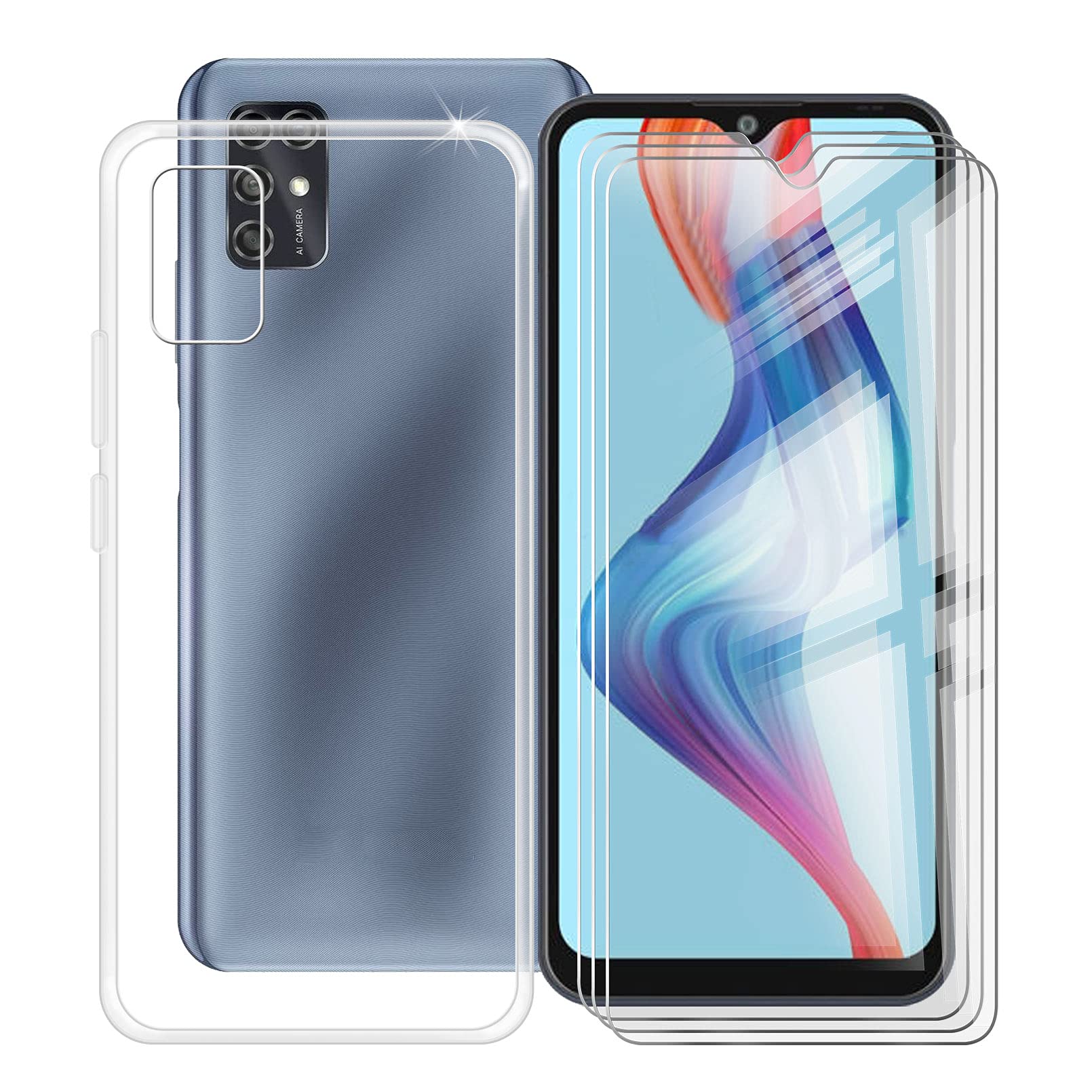 ZXLZKQ ZTE Blade V30 Vita (6.82 Inches) Case + 3 Piece Tempered Glass Screen Protectors, Soft TPU Silicone Clear Anti-Scratch Cover for ZTE Blade V30 Vita – Clear