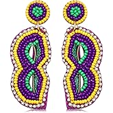 Mardi Gras Earrings Beaded Mask Letter MARDI GRAS Dangle Earrings for Women Crown Carnival Drop Earrings Holiday Jewelry Gifts