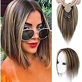 REECHO Human Hair Toppers for Women Real Human Thick Hair Topper Invisible Wiglett for Daily Wear Adding Instant Volume, Chestnut Brown with Highlights