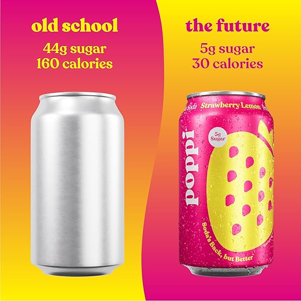 POPPI SPARKLING PREBIOTIC SODA BEVERAGE WITH APPLE CIDER VINEGAR, SELTZER WATER AND FRUIT JUICE, STRAWBERRY LEMON FLAVOR, 12 FL OZ, 1 COUNT, PACKAGING MAY VARY