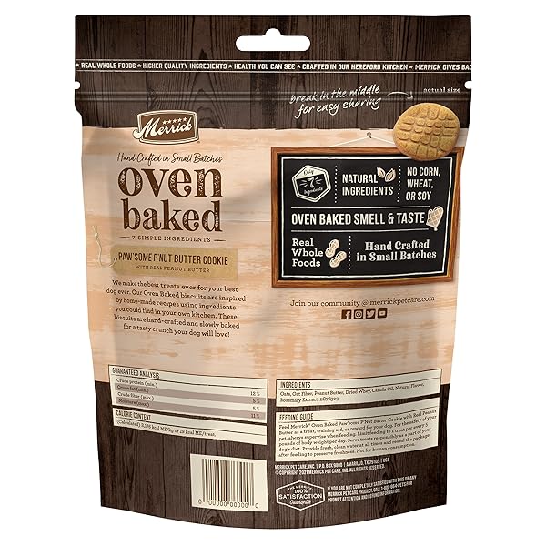 MERRICK OVEN BAKED DOG TREATS, NATURAL COOKIES FOR DOGS, PAW’SOME P’NUT BUTTER COOKIE WITH REAL PEANUT BUTTER – 11 OZ. BAG