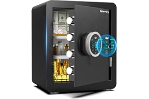 Kavey 2.0 Cub Safe Box Fireproof Waterproof, Home Safe with Digital Keypad and LED Light, Security Safes with Dual Alarm System and Mute Function, for Valuables and Documents