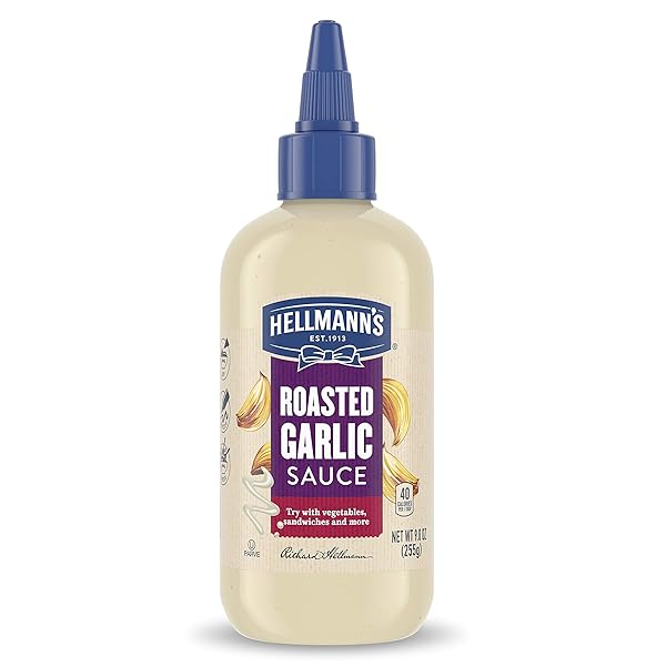 HELLMANN’S SAUCE FOR A DELICIOUS CONDIMENT, DIP AND DRESSING ROASTED GARLIC GLUTEN FREE, DAIRY FREE, NO ARTIFICIAL FLAVORS, NO HIGH-FRUCTOSE CORN SYRUP 9 OZ