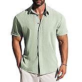 LETSEE Linen Shirts for Men Short Sleeve Blouse Button Down Dress Untuckit Shirts Beach Summer Wedding Hawaiian Outfit
