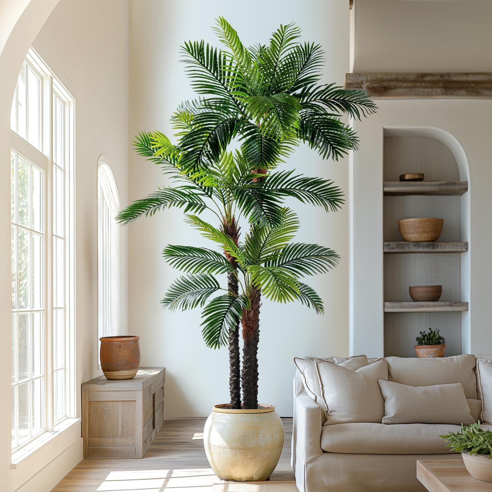 Photo 1 of **DIRT**Erimda 9.1FT Artificial Phoenix Palm Tree Artificial Plants Indoor Outdoor Large Faux Coconut Silk Palm Tree Tropical Fake Tree Faux Sago Palm Plant for Modern Farmhouse Yard Outside Patio Poolside