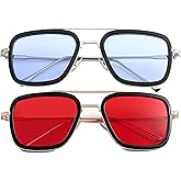 Kursan Polarized Tony Stark Sunglasses for Men Women Vintage Square Metal Frame Iron Man and Spider-Man Eyeglasses