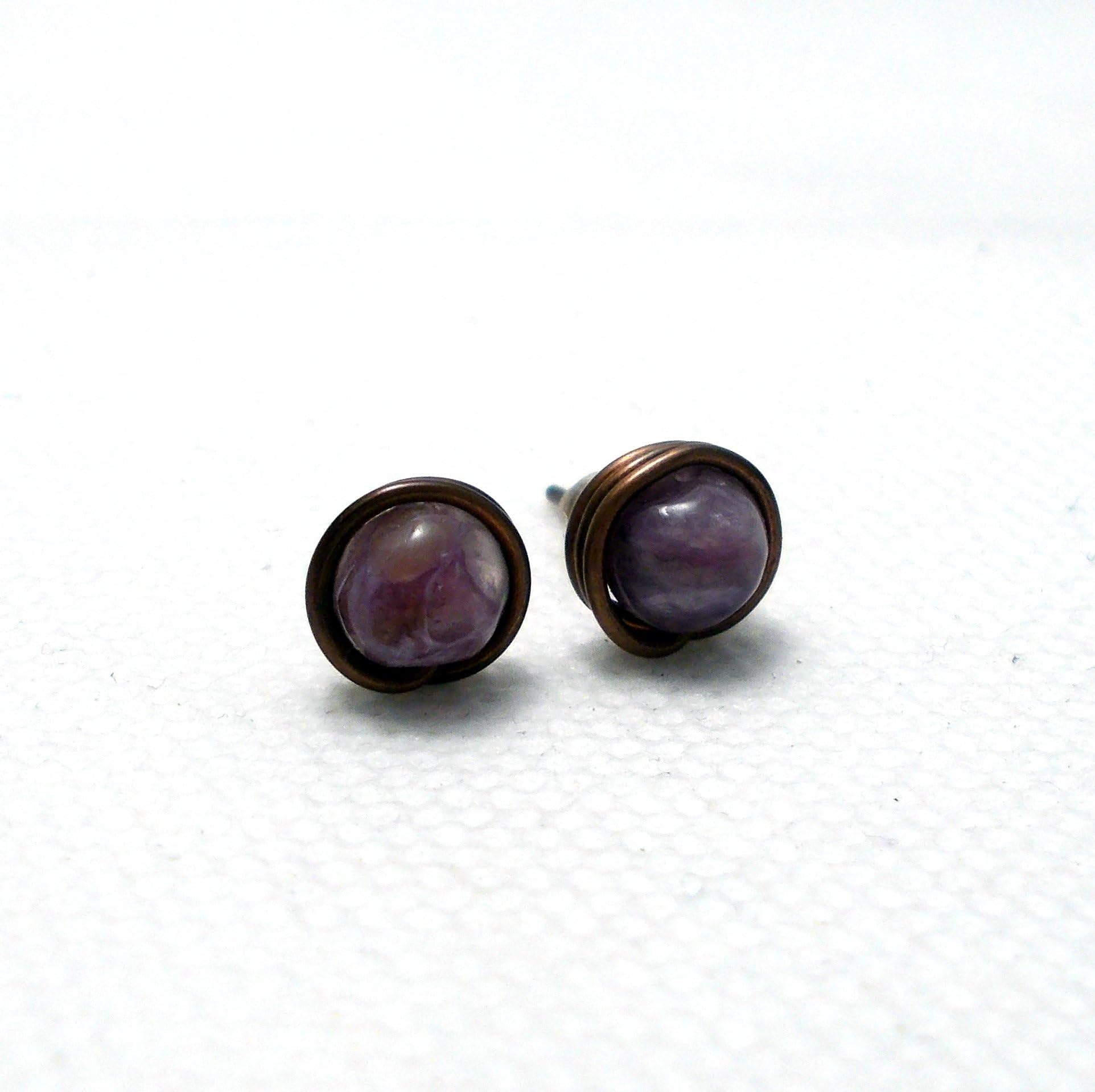 Charoite stud earrings, charoite copper earstuds, purple earrings, purple earstuds, gemstone earstuds