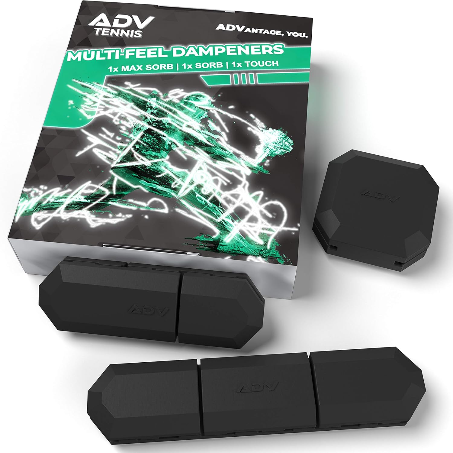 ADV Tennis Vibration Dampener - Set of 3 - Ultimate Shock Absorbers for Racket and Strings - Premium Quality, Durable, and 100% Reliable - Newest Technology (Black) : Sports & Outdoors