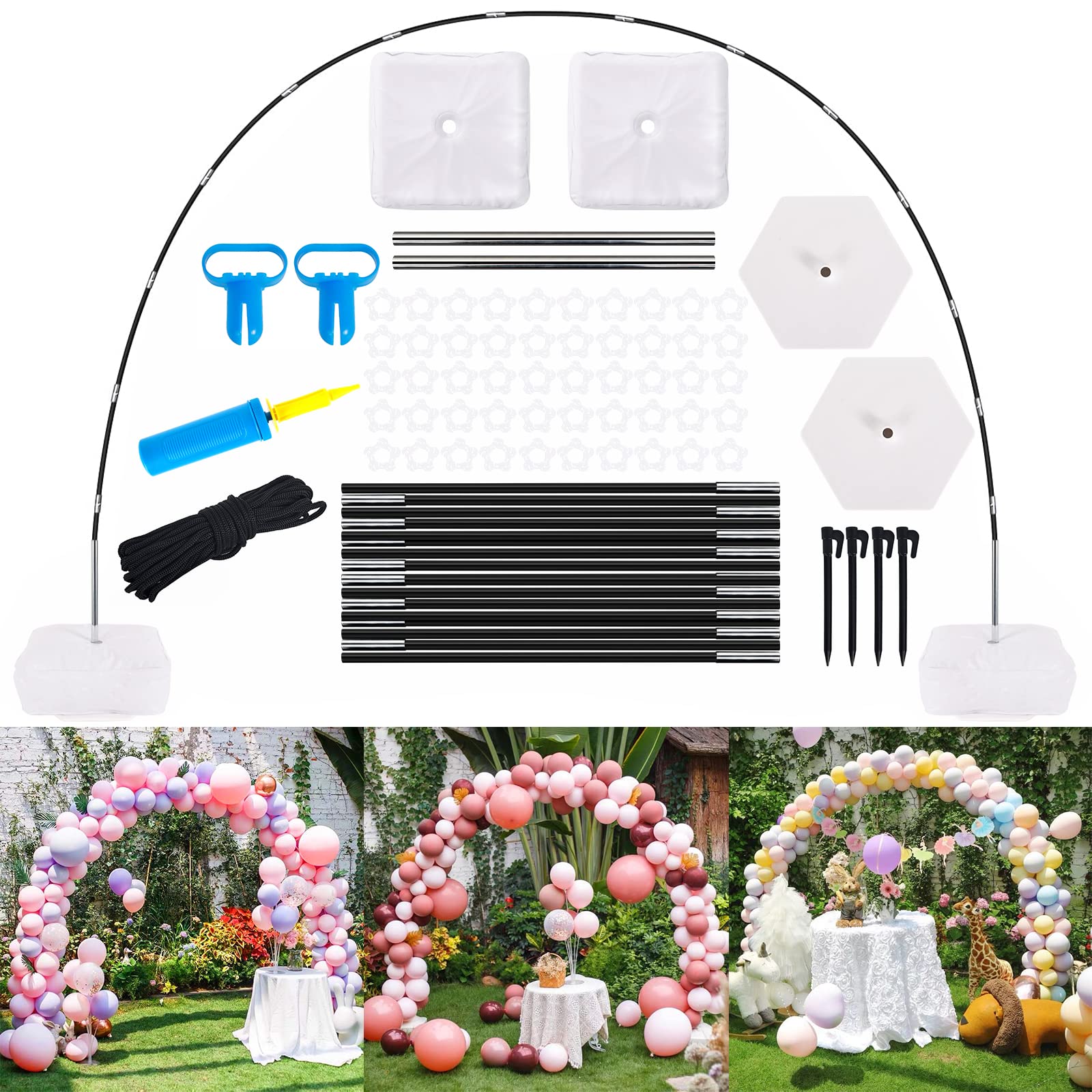 Ballon Arch Stand Reusable Balloon Arch Kit Adjustable Balloon Sticks and Holders for Wedding Graduation and Birthday Party Christmas Decorations Free Bending Shape 8ft-10ft