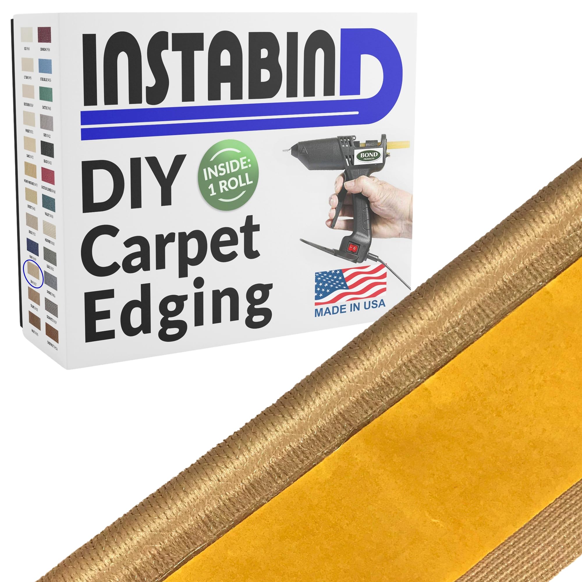 Photo 1 of Instabind Carpet Binding - Regular Style, Rug Binding, Ideal for Area Rugs, Durable Hold, DIY Carpet Finishing Edge - Tan, 54 ft Rolls