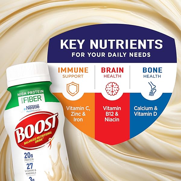 BOOST HIGH PROTEIN WITH FIBER READY TO DRINK COMPLETE NUTRITIONAL DRINK, VERY VANILLA, 8 FL OZ BOTTLE, 24 PACK